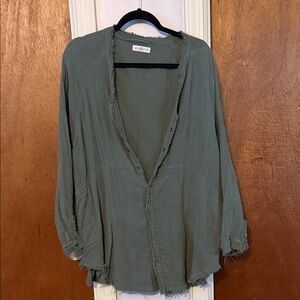 Natural Life Olive Green Frayed Blouse